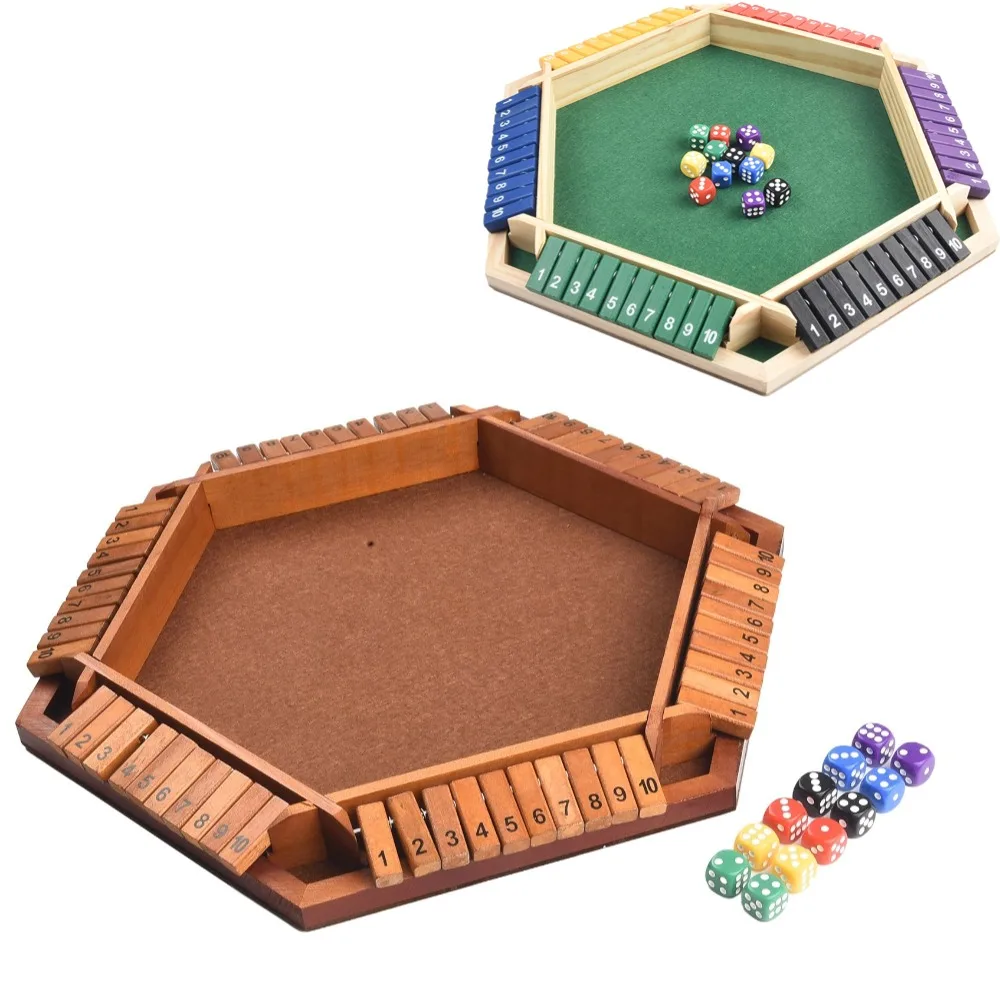 2-4 Player Shut The Box Dice Board Game Wooden Flaps & Dices Game Shut-The-Box Family Entertainment for Kids & Adults