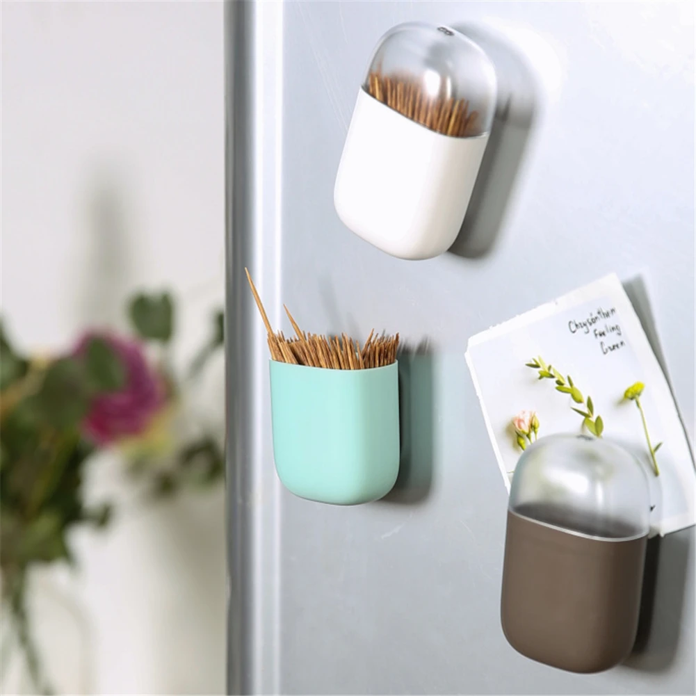 Toothpick Holder Magnets Toothpick Box Dispenser For Refrigerator Microwave Oven Magnet Button Decor