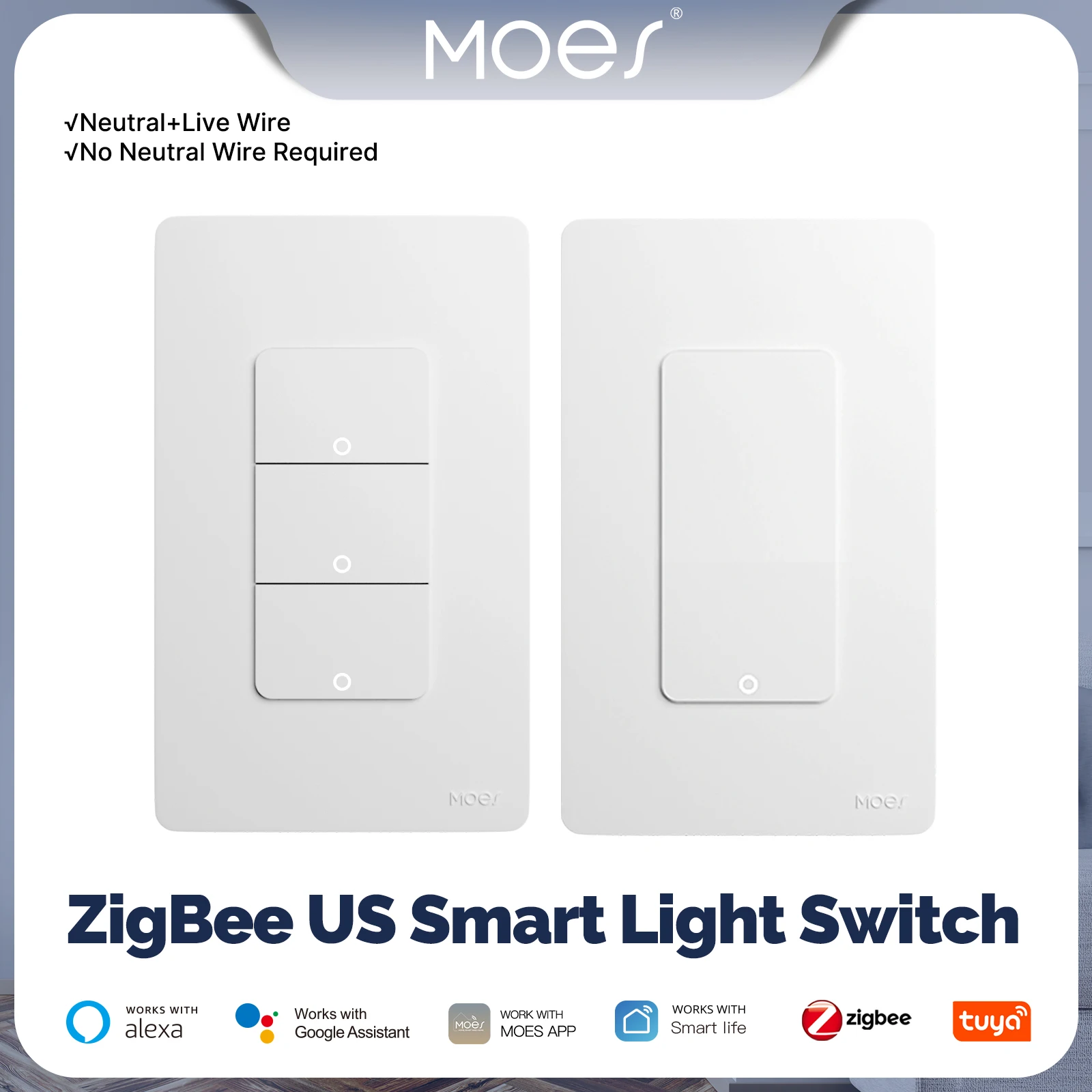 

MOES Tuya Zigbee Smart Switch US Version 1-4 Gang Outgoing Ground Neutral Wire App Remote Control Work With Alexa Google Home