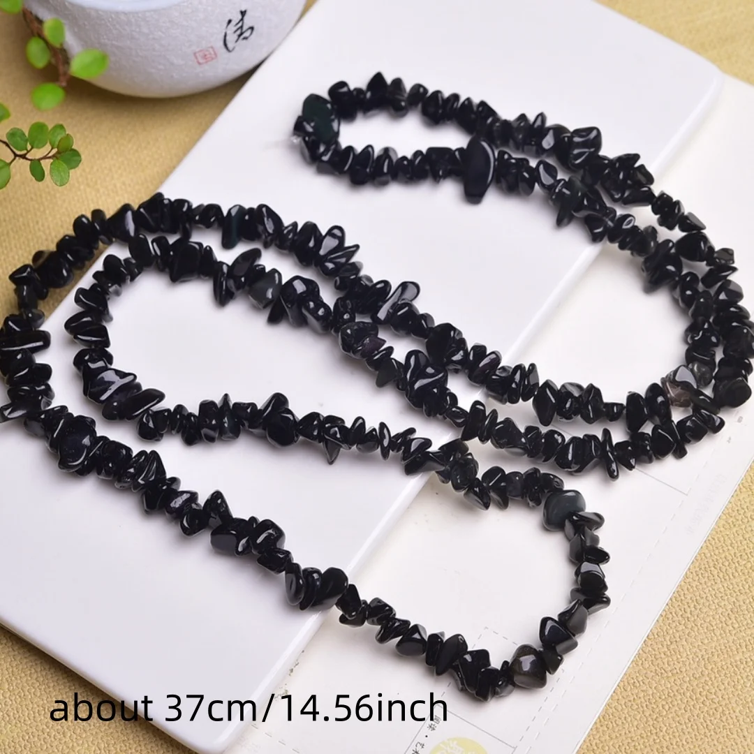 1string Natural obsidian crushed stone bracelet, diy hand-woven bracelets made of perforated crushed stone