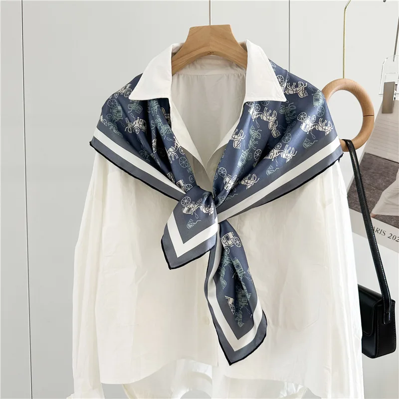 90 Silk Scarf Neckerchief Carriages Prints 100% Silk Scarf Shawl Square