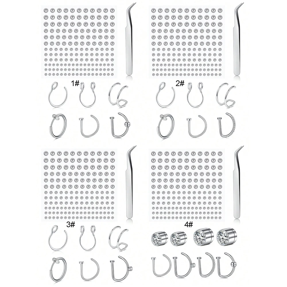 8Pcs Fake Piercings Fake Nose Ring Fake Nose Piercings Fake Septum Non Piercing Fake Lip Ring Fake Nose Stud Stick On Face Gems
