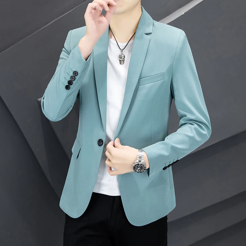 

Мужской повседневный деловой пиджак приталенного кроя, модный, не требующий глажки, с длинным рукавом, с закругленным низом, на одной пуговице, для осеннего сезона