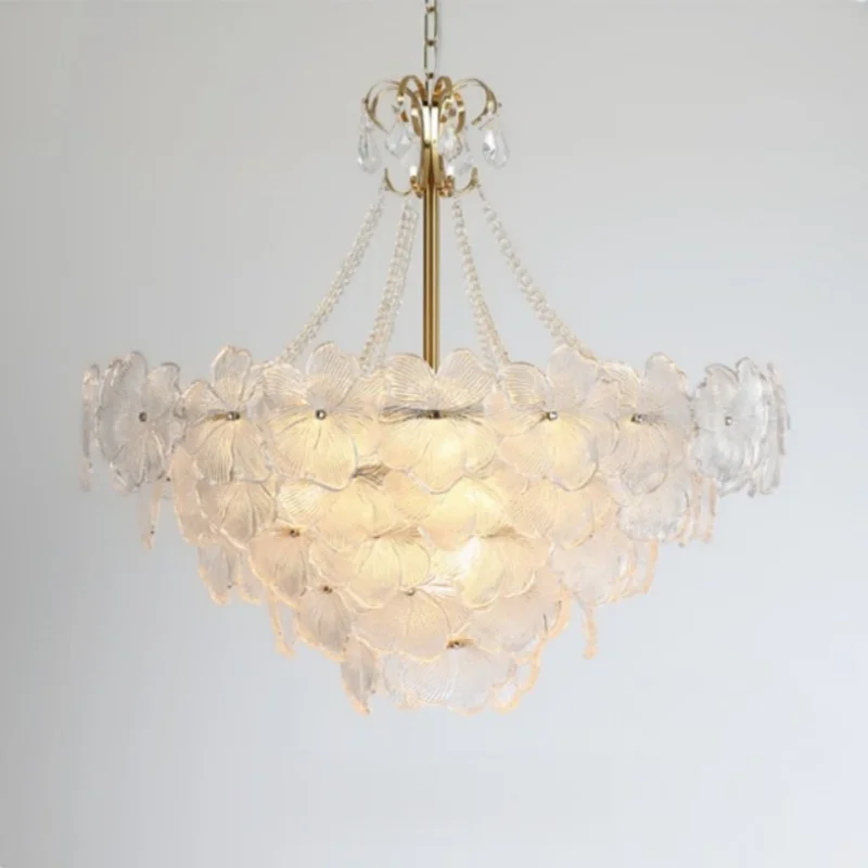 Luxury French Princess Room Crystal Chandelier Art Petal Villa Pendant Lamp for Living Dining Bedroom
