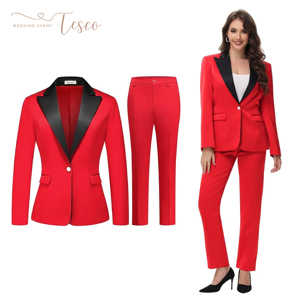 

Tesco Customized Women's Suit 2 Pieces Satin Pantsuits One Button Blazer Tuxedo for Dinner, Event and Work