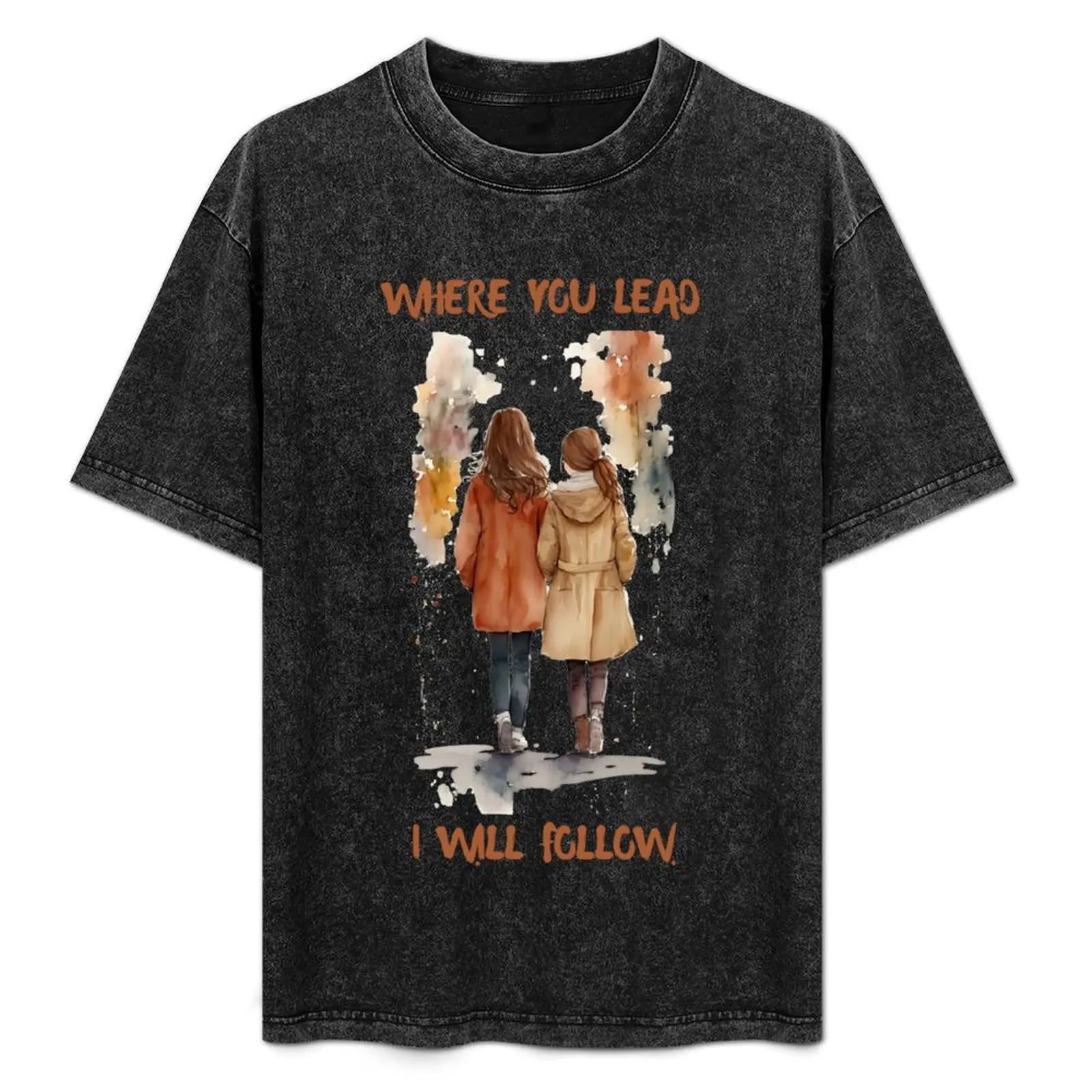 

Where You Lead I Will Follow - Watercolor Girls in Autumn T-Shirt Basic Solid Color Casual Tee Shirt