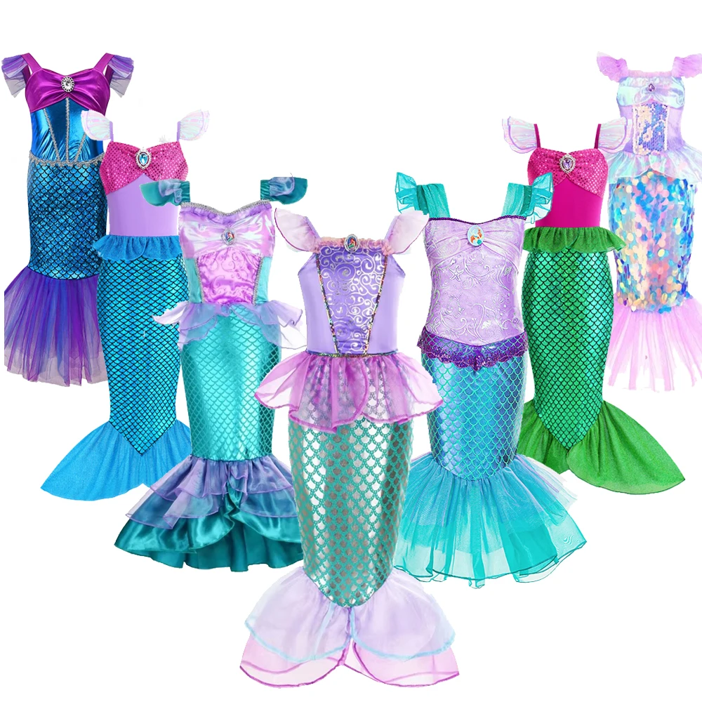 

Mermaid Costume Girl Birthday Party Princess Dress Kids Charm Dresses 3 4 5 6 7 8 9 10 Years