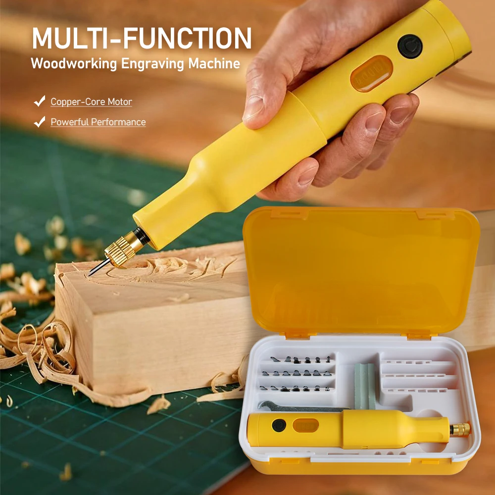 

Electric Wood Carving Chisel Set 4.2V 40W, 20 Interchangeable Blades for DIY Craft, Woodworking, Sculpture, Beginners & Artists