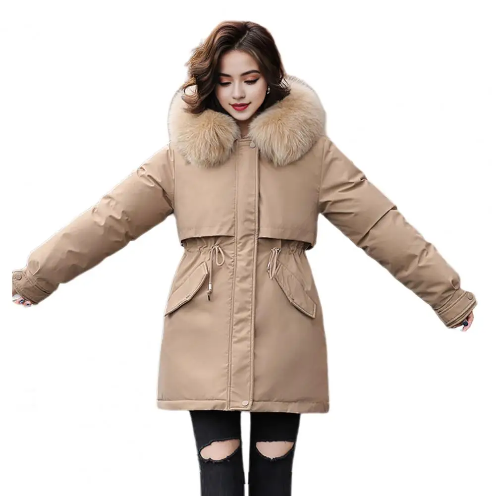 Winter Parka Jacket For Women 2024 New Long Sleeve Clothes Fashion Hooded Fur Collar Coat Thick Warm Casual Medium Length Coats