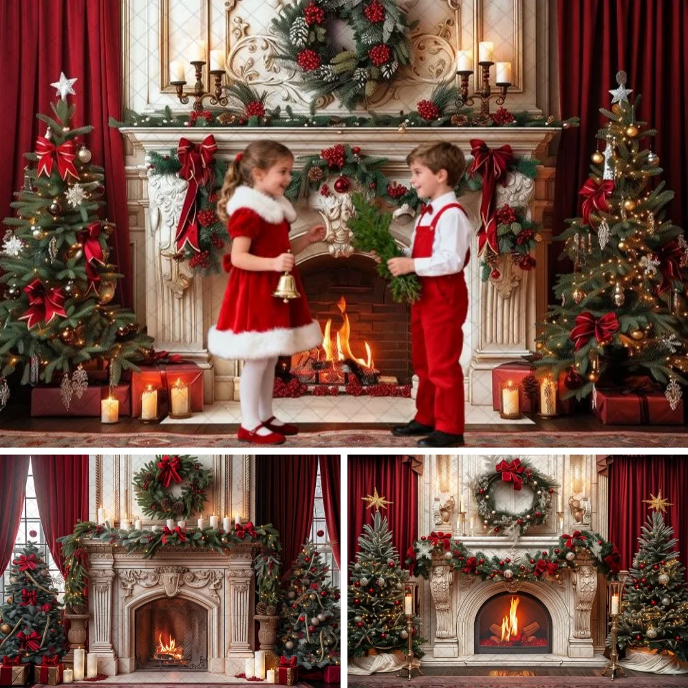 

Christmas Fireplace Photography Backdrops Winter Kids Adult Birthday Cake Smash Banner Xmas Festival Background Photo Studio