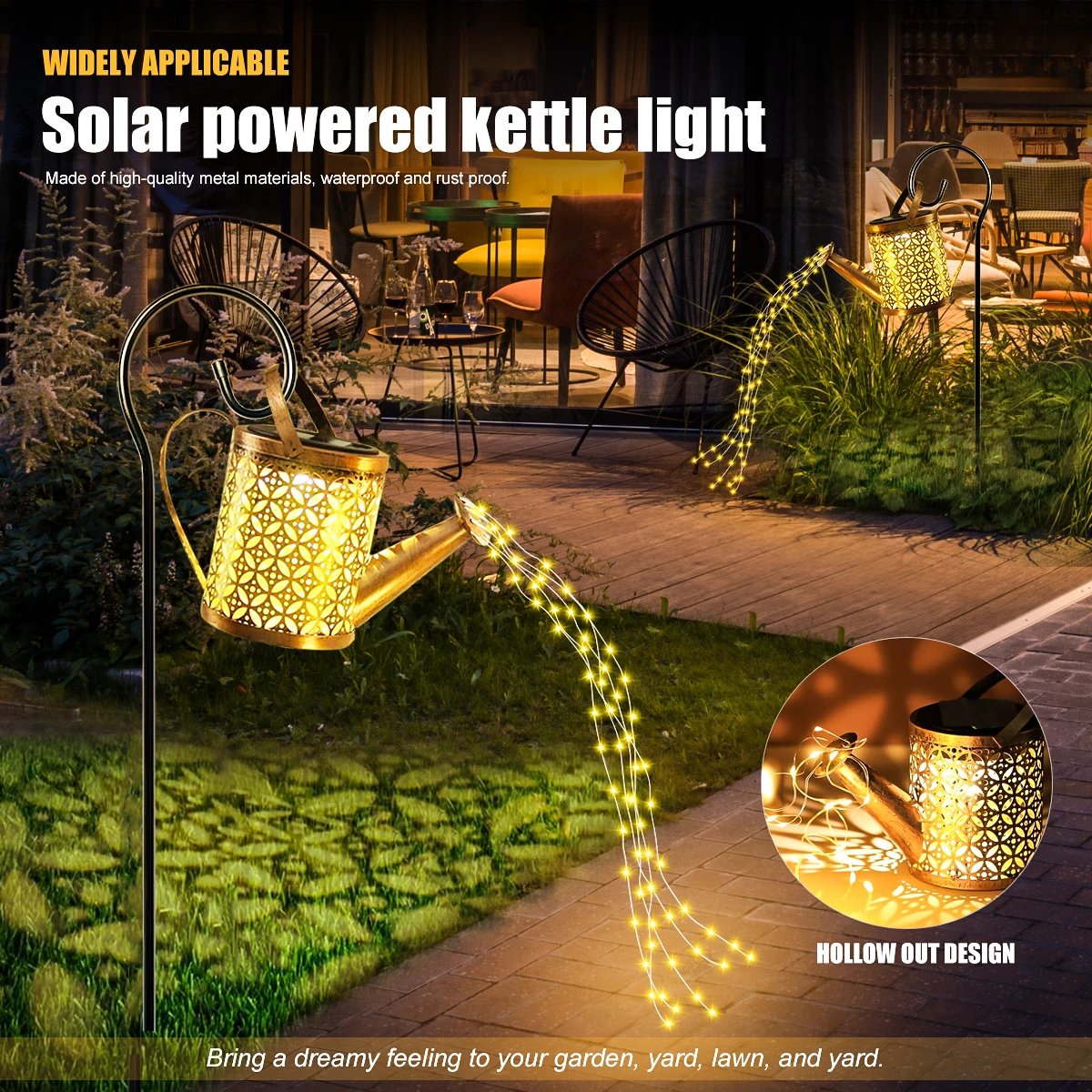 

Solar Fairy Watering Can Lights Vintage Metal Garden Outdoor Solar Hanging Kettle Light Waterproof Villa Yard Christmas Decor