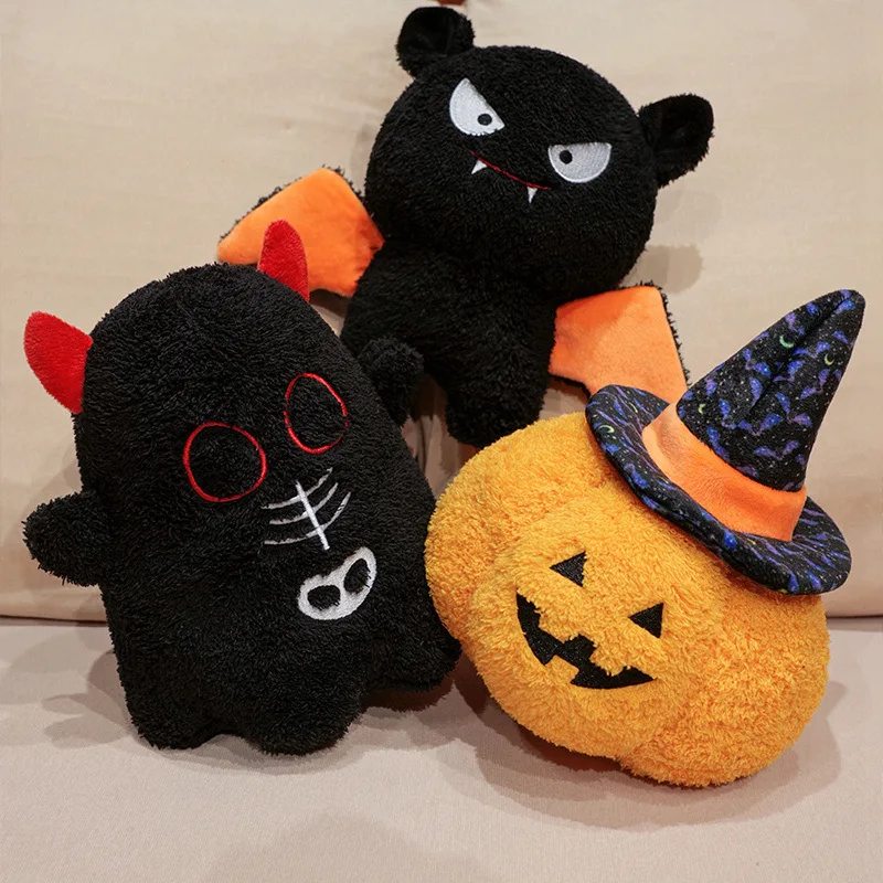 Halloween Gift Plush Toy Pumpkin Ghost Bat Devil Stuffed Doll Soft Figure Ornament For Halloween Home Decoration Holiday Present