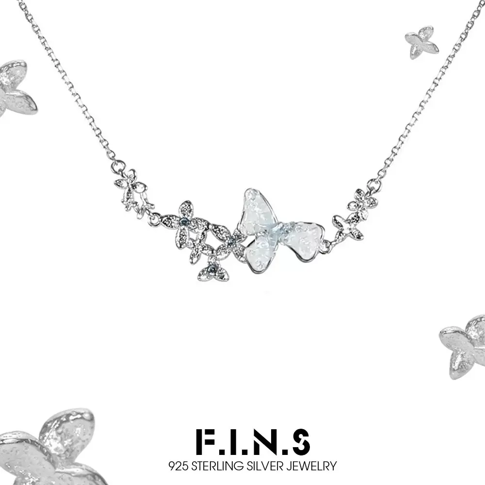 

F.I.N.S оригинальное ожерелье из стерлингового серебра S925 с ледяным голубым цветком, роскошное ожерелье с цирконом, маленькая цепочка на ключицу с цветочным принтом, модные ювелирные изделия