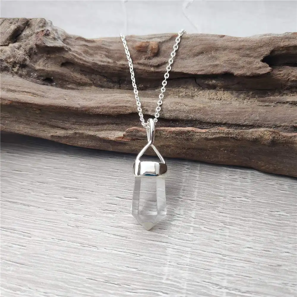 FUWO Wholesale Natural Clear Quartz Point Necklace,Handcrafted Healing Crystal Jewelry For Women Birthday Gift 5Pcs/Lot NC005Y