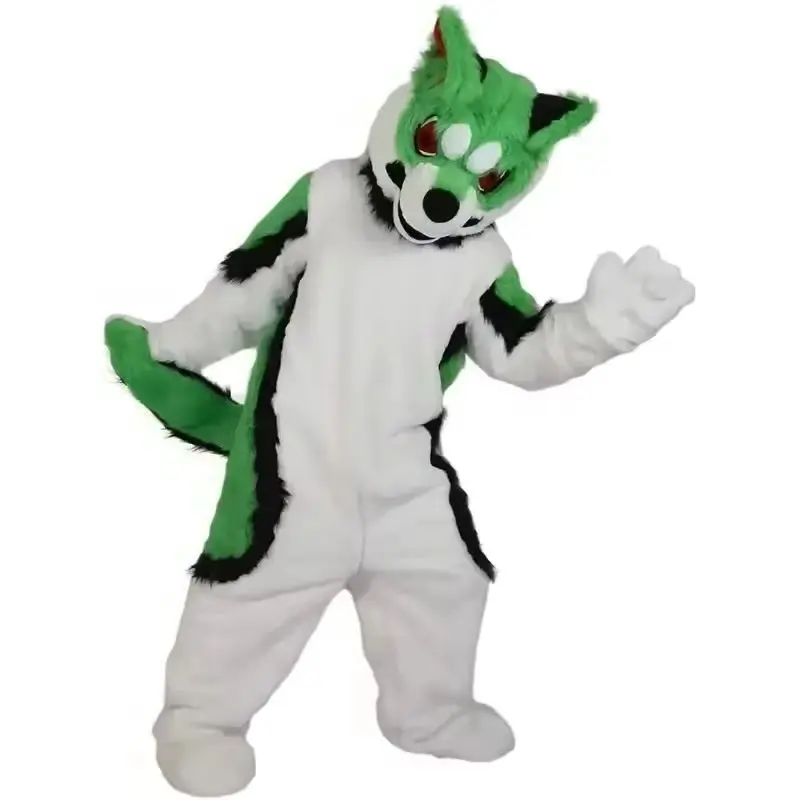 

Green White fox Dog Husky Fursuit Mascot Costume Cartoon Character Outfits Christmas Carnival Birthday Party Outdoor Outfit
