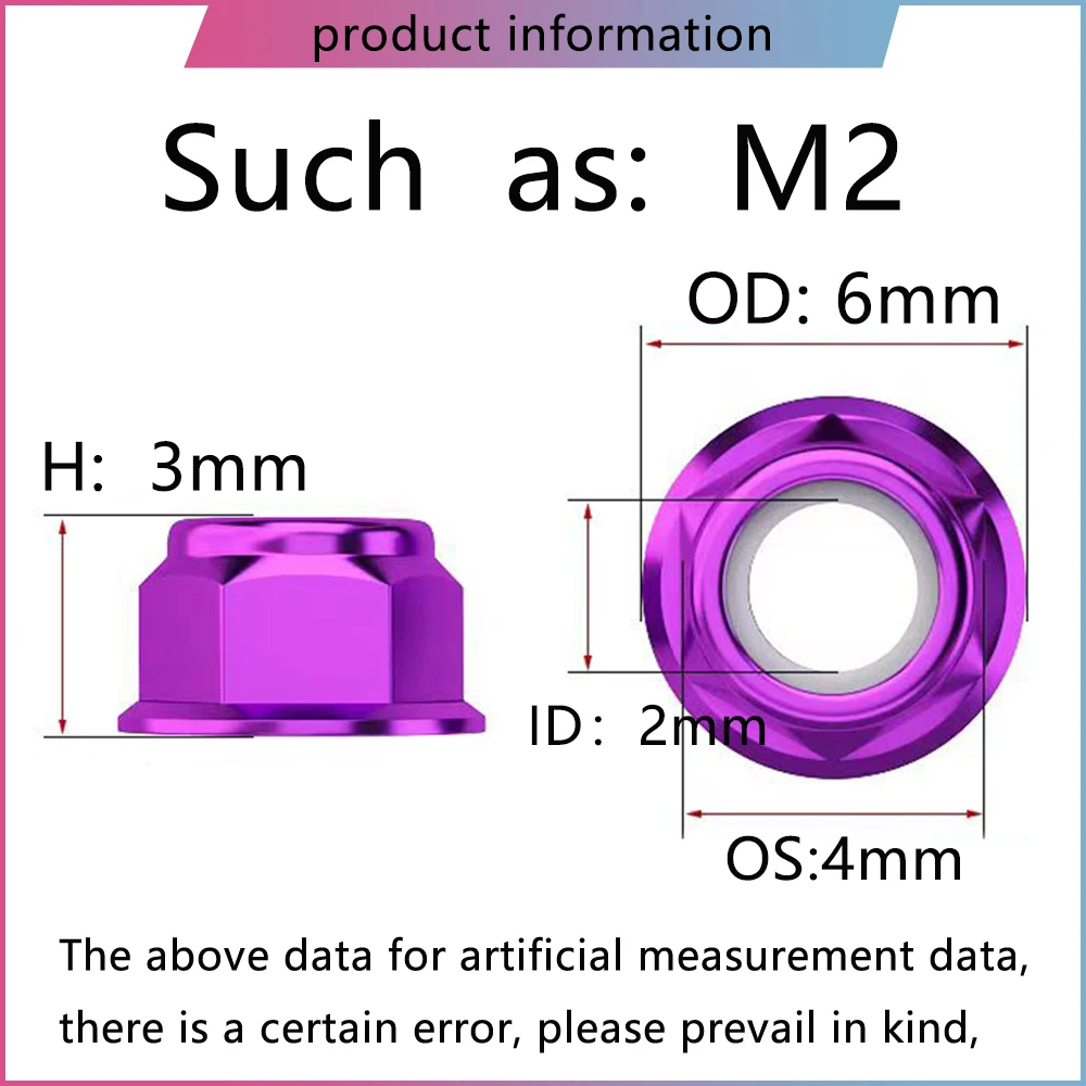 M2 M2.5 M3 M4 M5 M6 M8 Anodized Colourful Aluminum Flange Nylon Lock Nuts Self-locking For Screws 2~10Pcs Hexagon Nylock Locknut