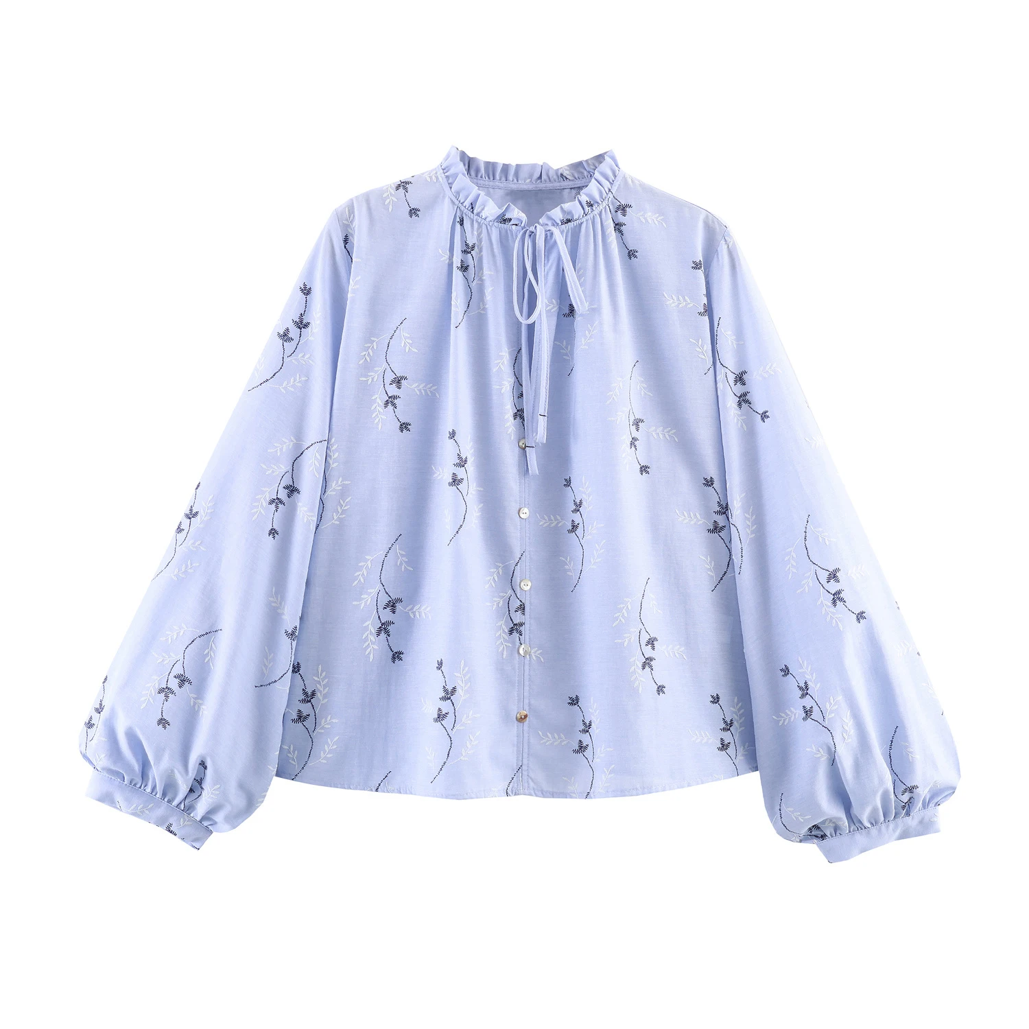 

2026 Spring/Summer New Product Women's Retro Casual Long Sleeve Round Neck Pressed Glue Embroidered Printed Shirt Top