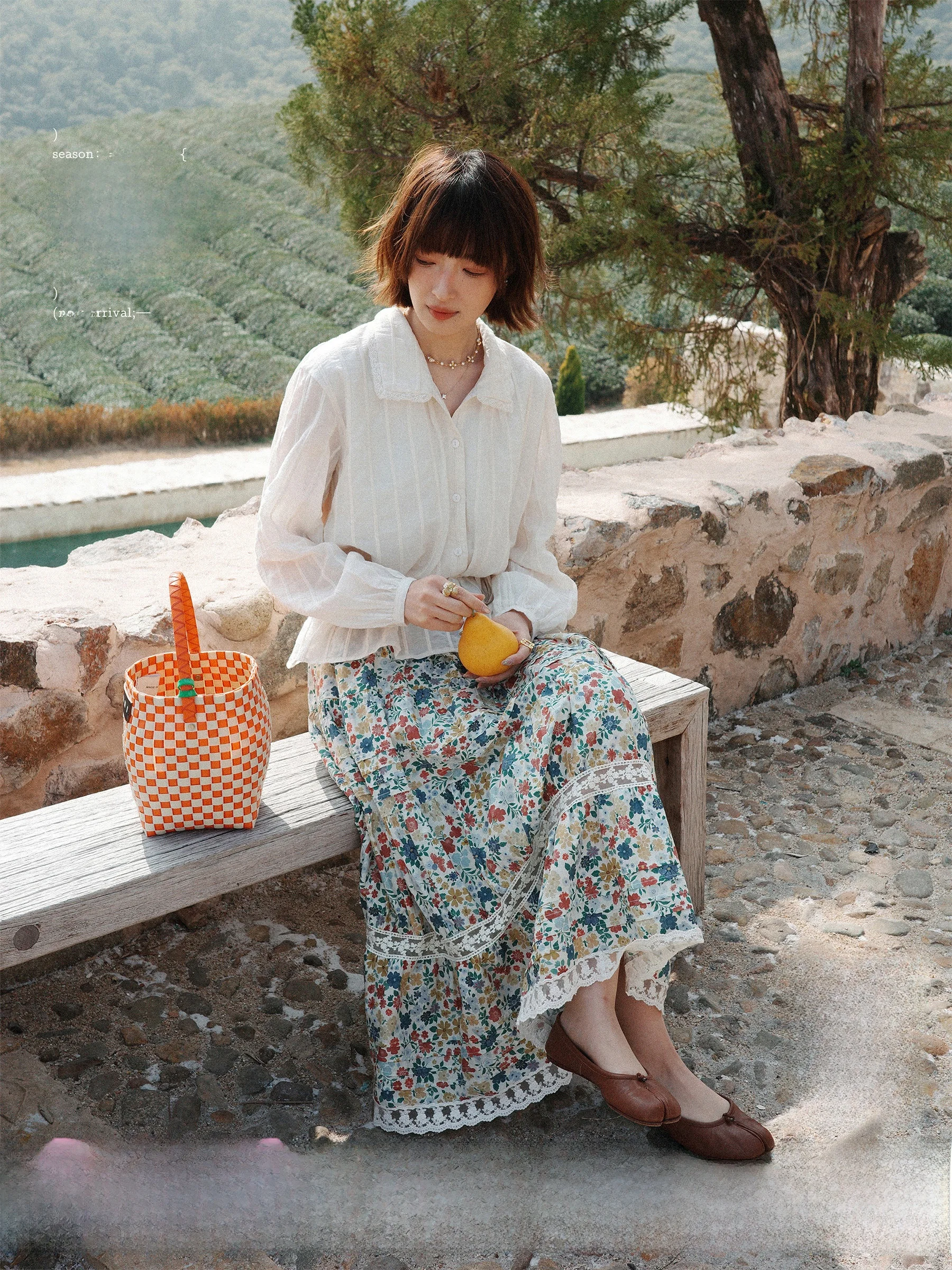 

Spring Summer Fashion Floral Embroidery Bubble Sleeve Shirt Half Skirt Cotton Loose Fit Long Sleeve Women's French Style Shirt