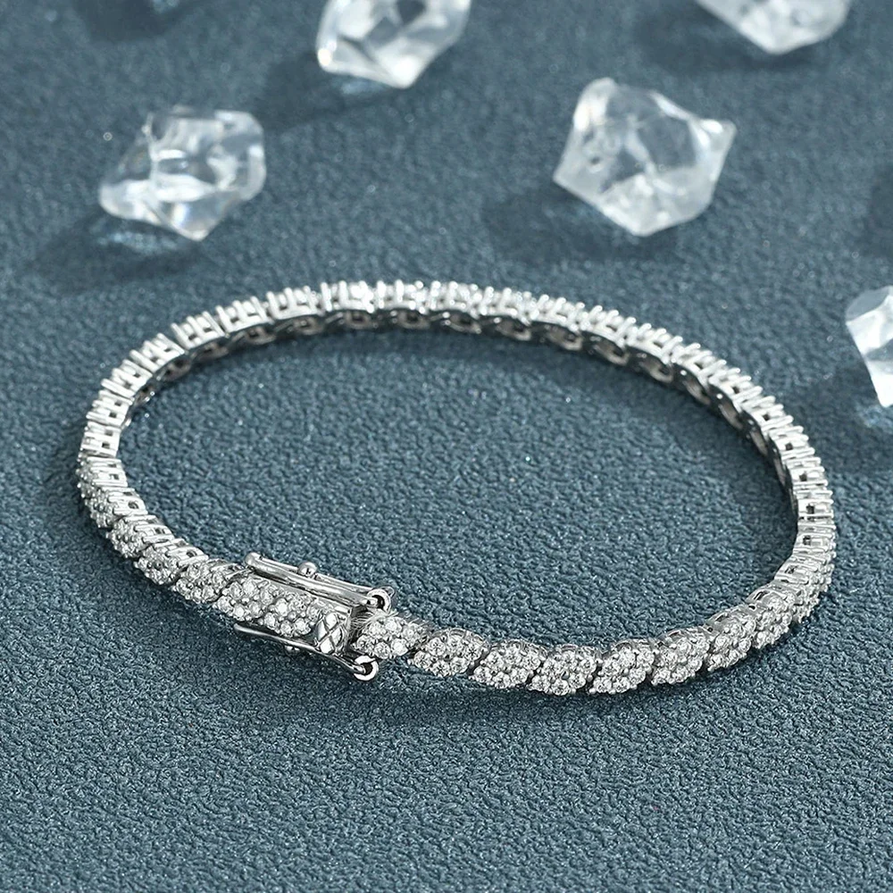 Rhombus Shape Full Moissanite Tennis Bracelets for Women Men S925 Silver D Clor Sparkling Diamond Bangles with Certificate