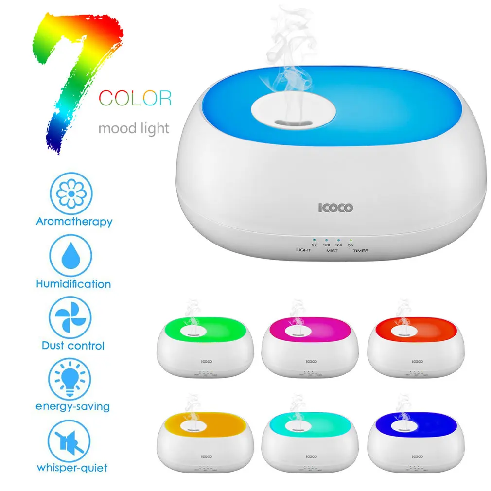 

Humidifier 500ml Essential Oil Aroma Diffuser Home Office Air Cold Mist Purifier 7 Color LED Night Light With Remote Control