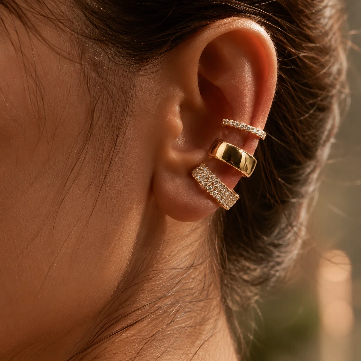 Juego de 3 Piezas de Aretes de Clip en Forma de C con Pedrería para Mujer, Sin Perforación, Cartílago Falso, Aretes de Oreja, Joyería para Fiesta, Regalo