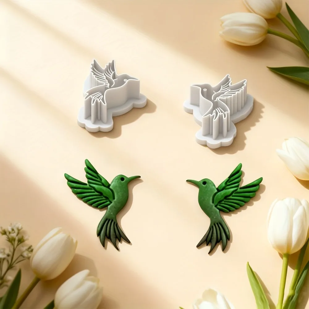 2Pcs Flying Hummingbird Polymer Clay Cutters  Reusable Plastic Bird Molds for DIY Boho Jewelry Making Polymer Clay Resin Crafts