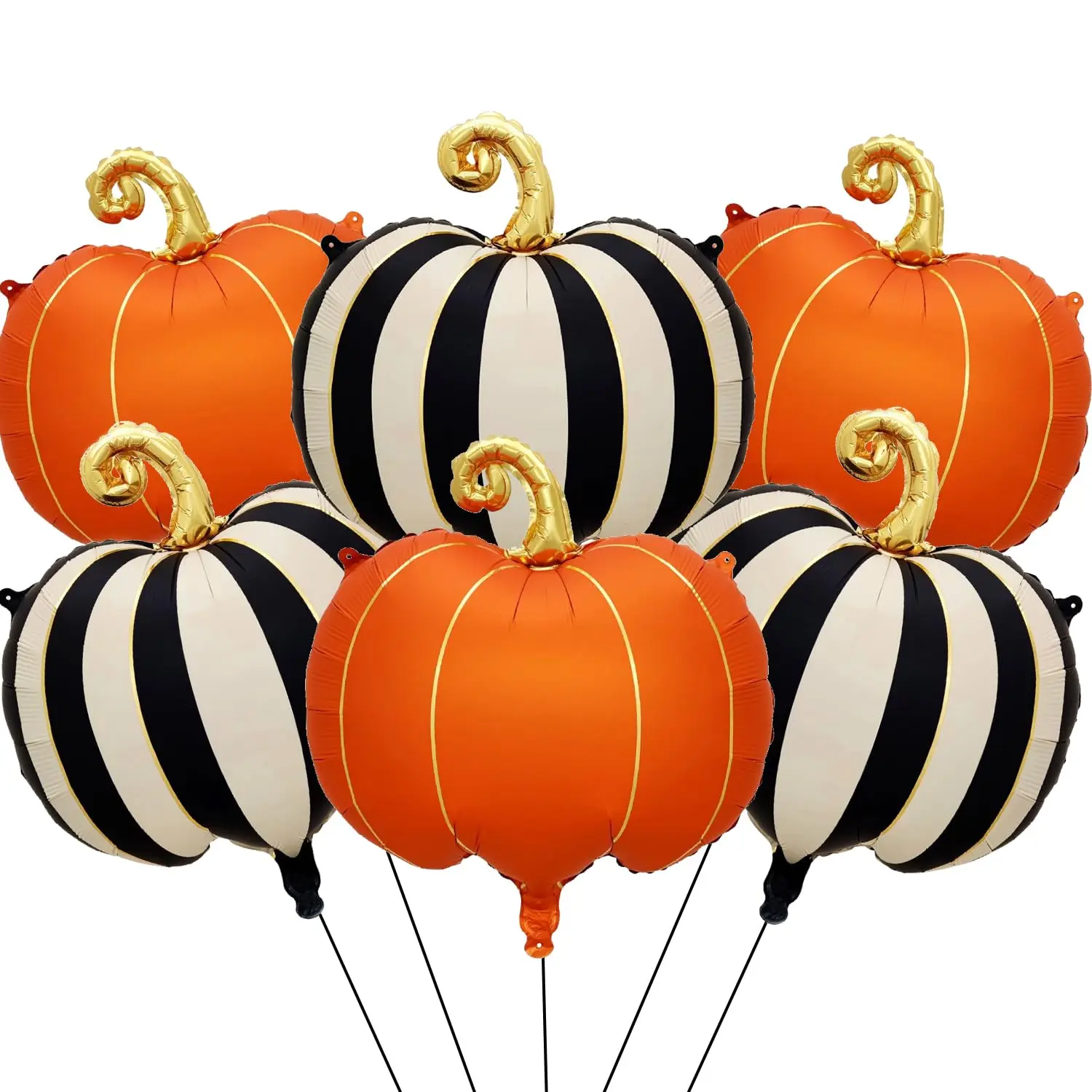 Halloween Pumpkin Balloons Black White Striped Orange Gold Thread Pumpkin Foil Balloons Halloween Party Decoration Haunted House