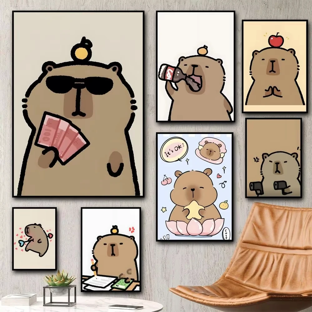 5D DIY Diamond Painting Kit Cute Capybara Calligraphy Art Full Drill Rhinestone Mosaic Wall Decor Craft Kit Home Gift Frameless