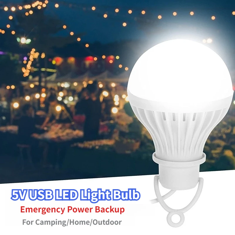 

5V USB LED Light Bulb Emergency Power Outage Backup Bright Camping Outdoor Home Portable Mobile Power Night Light Bulb Lamp