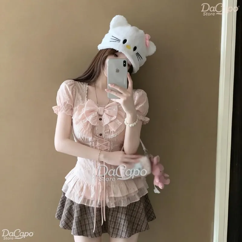 NANA Rococo Style Komatsu Nana Cosplay Costume Pink Date Outfits Vintage Sweet Retro 4pc Set Waistcoat Mini Skirt Shirt Camisole view 3