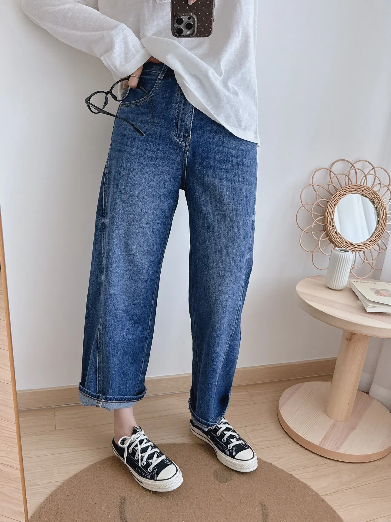 

Женские джинсы с высокой талией, эластичные, облегающие, с боковыми швами, прямые, с вырезами, весенние, с застежкой на пуговицах, натуральная талия