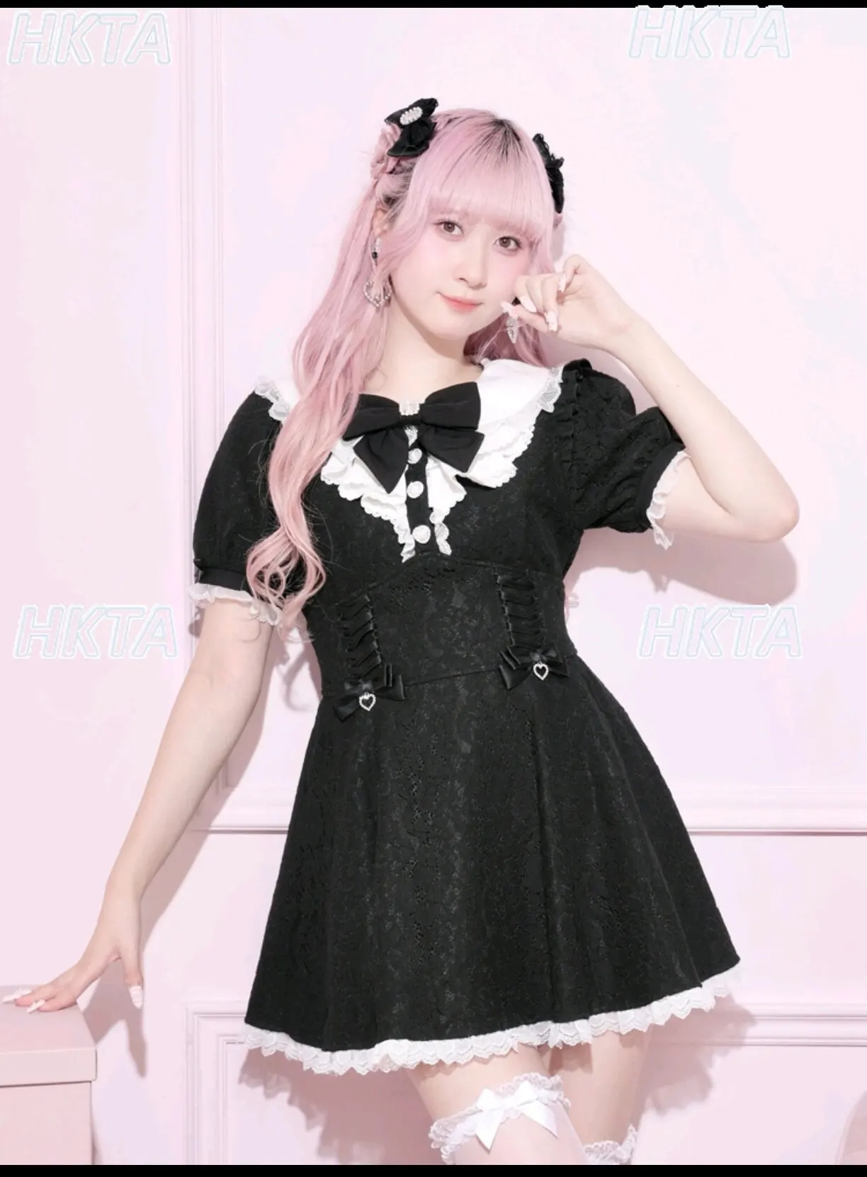 Japanese Lace Sweet Bow Silm Slimming Kawaii Princess Lolita Dress Women 2026 Summer New Lpreppy Style Bubble Short Sleeve Dress