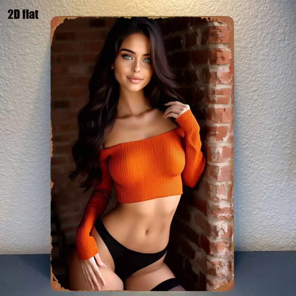 CIFBUY Trendy Orange Off Shoulder Shirt Metal Painting Aluminum Wall Art Waterproof Decor for Bedroom Bar Garage Garden Outdoor