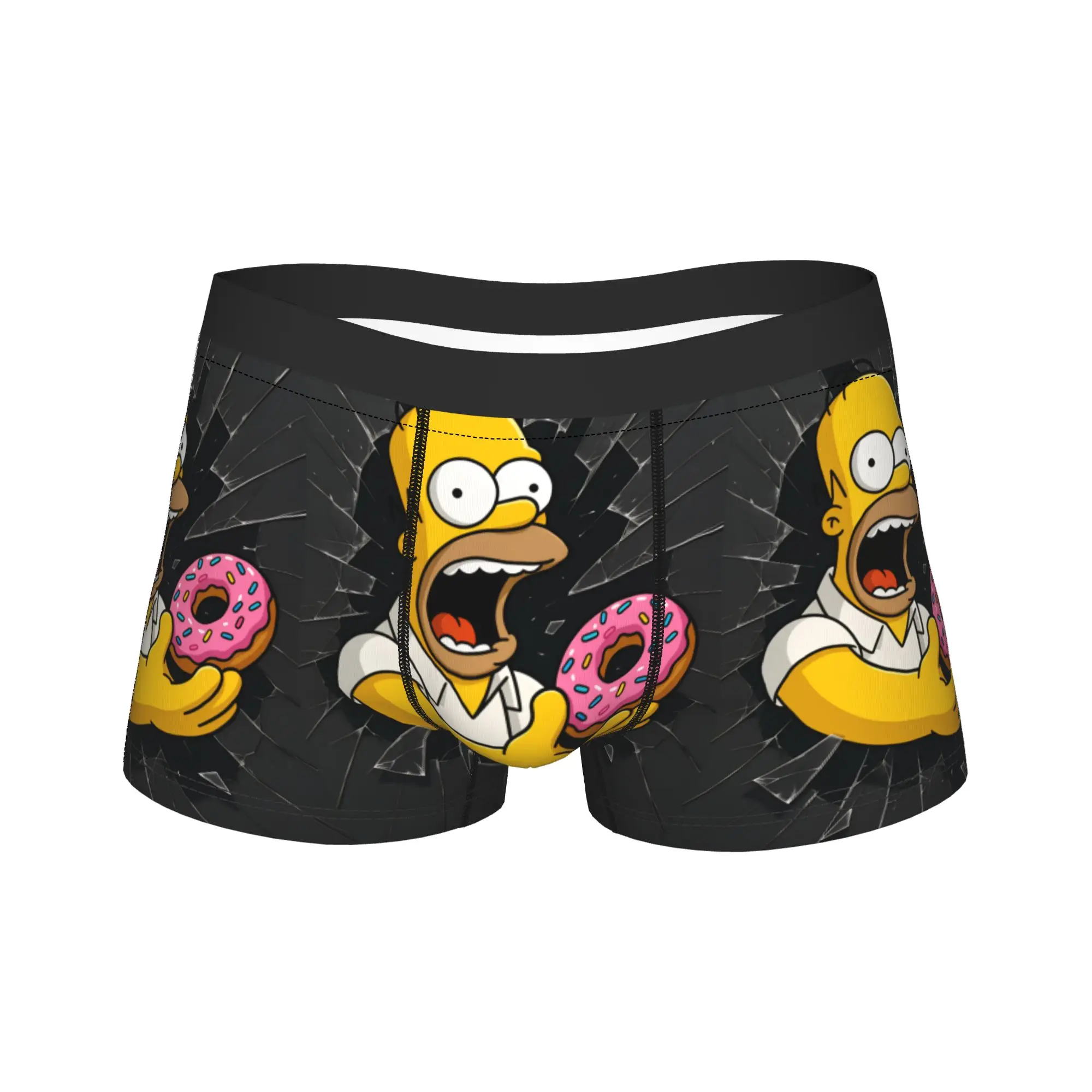 Homer S-Simpsons Breaking Glass Donut Underwear  Breathable Panties Printed Boxer Brief For Males 3D Pouch Plus Size Boxershorts