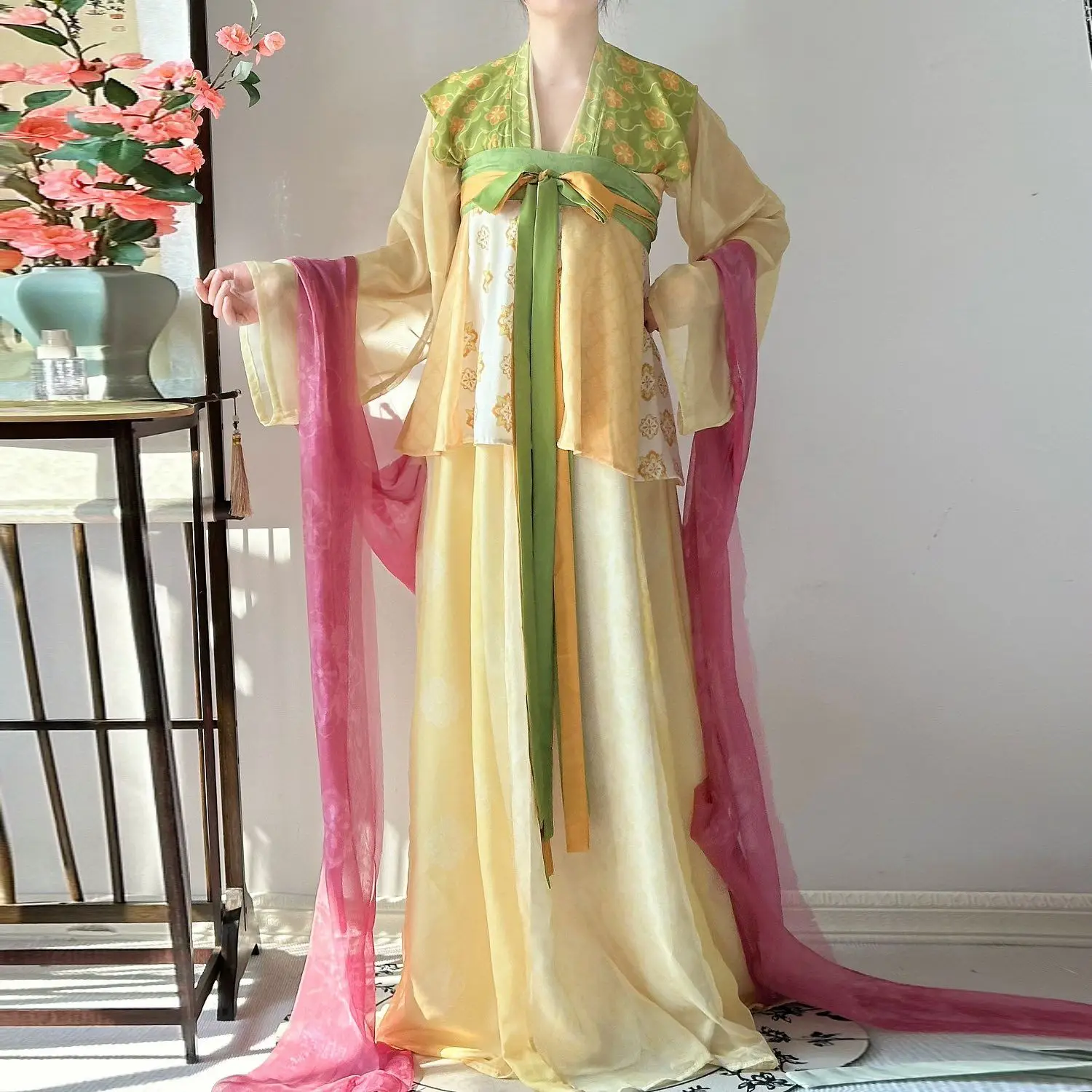 

‌ Комплект Hanfu династии Тан - женский оригинальный Beizi с пышной юбкой Po, эфирная повседневная одежда, элегантный китайский древний костюм