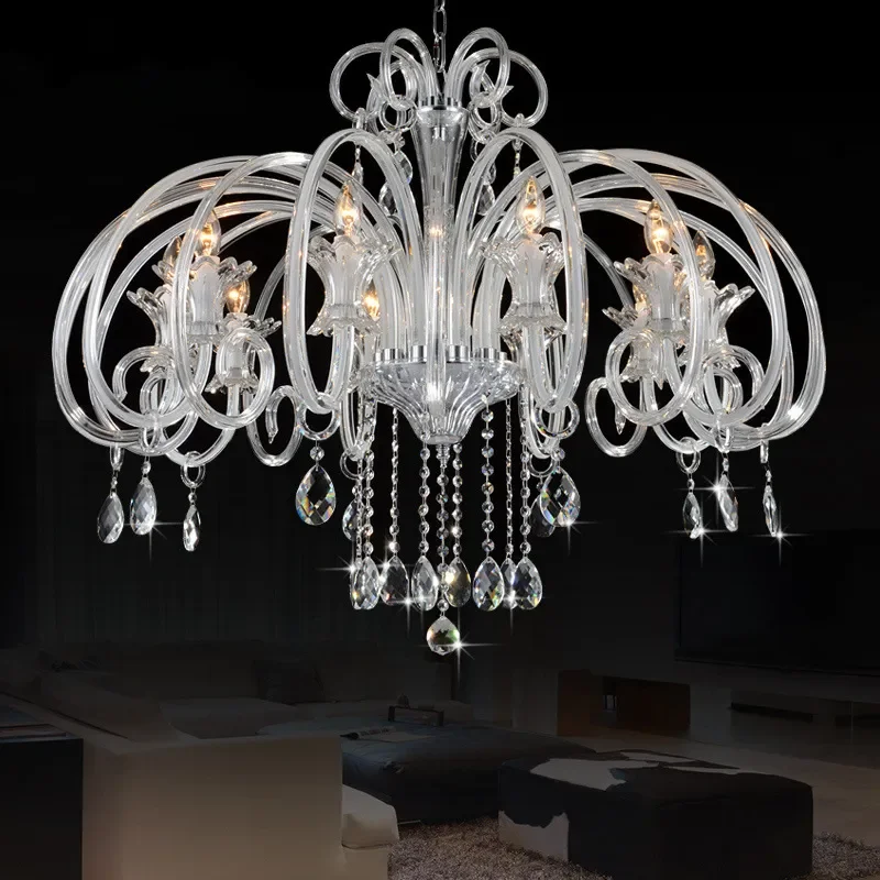 for Crystal Chandelier Light Luxury Living Room Lamp Post Modern Minimalist Atmosphere French Dining Room Bedroom Candle Lamp