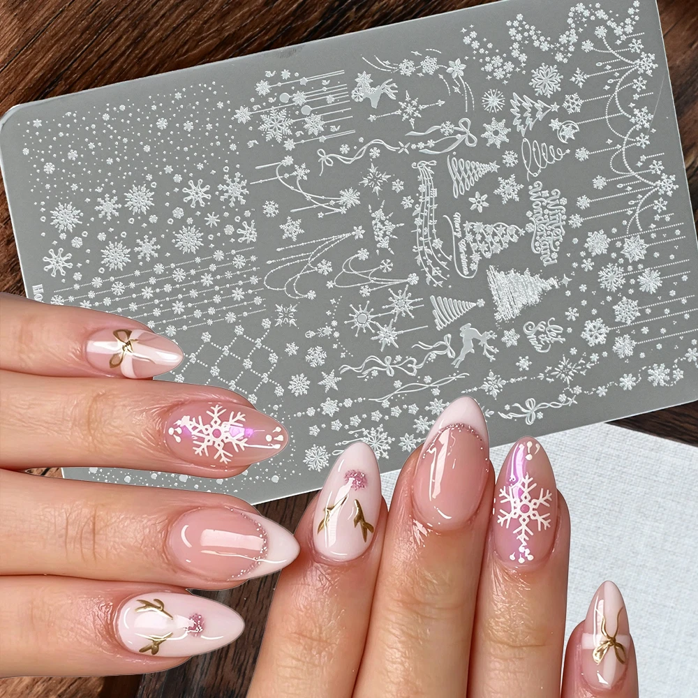 1Pcs Winter Snowflakes Christmas Nail Art Stamping Plate 14.5*9.5cm Stainless Steel Cute Bow Elk Xmas Tree Nail Stencil DIY Tool