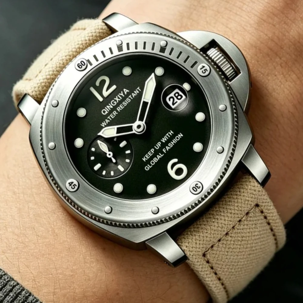 Hot Selling Multifunctional Quartz Watches Men Luminous Military High Quality Khaki Second Hand Subdial Watch Clock Relogio