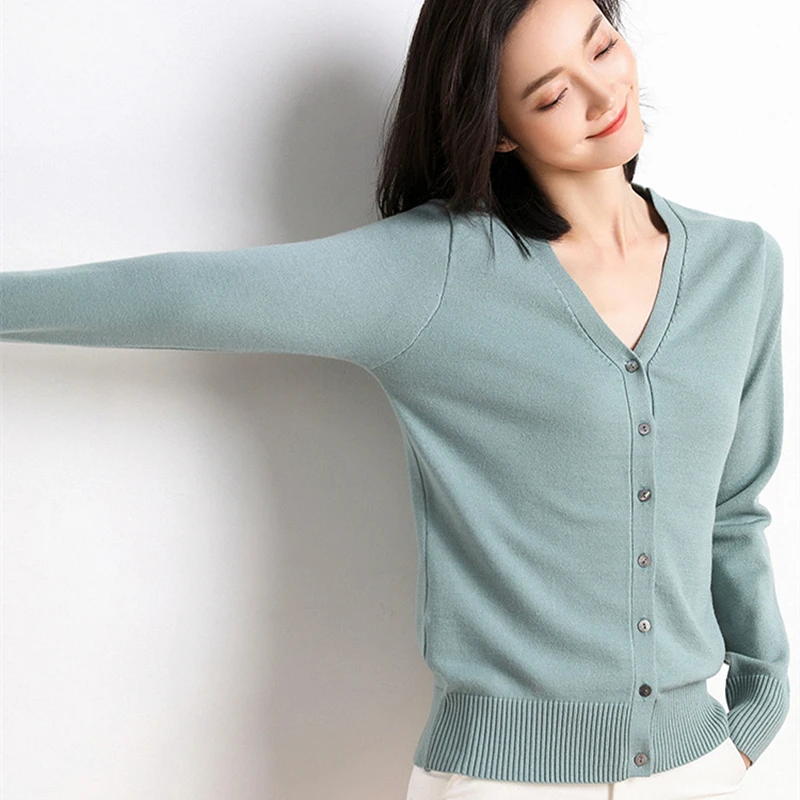 MRMT 2024 Brand New Women\'s Sweaters Fashion V-neck Cardigan Women Knit Sweater Solid Color Woman Sweaters Knitwear Female Tops