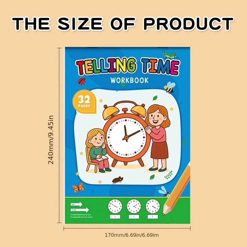 32 Page Telling Time Exercise  Cognition Book Interactive Game Book about  Fun Time Game Drawing Learning Book