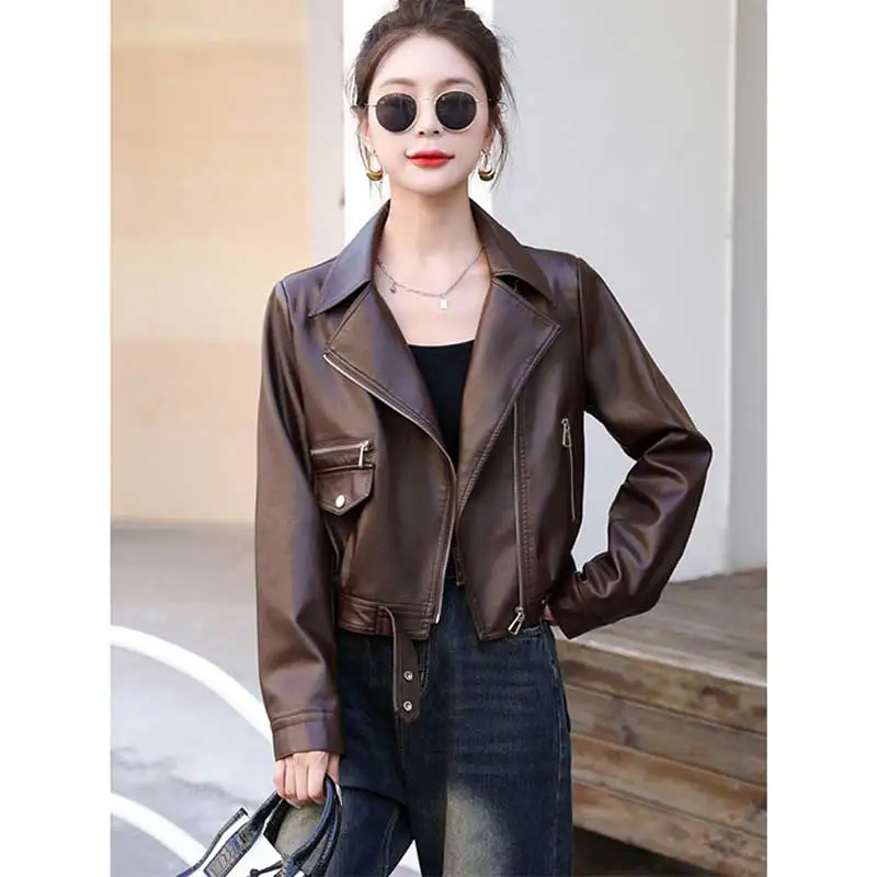 

Women Clothing Spring Autumn Fashion Casual Korean Zipper Solid Color Cardigan Ladies All-match Vintage Temperament Loose Coat