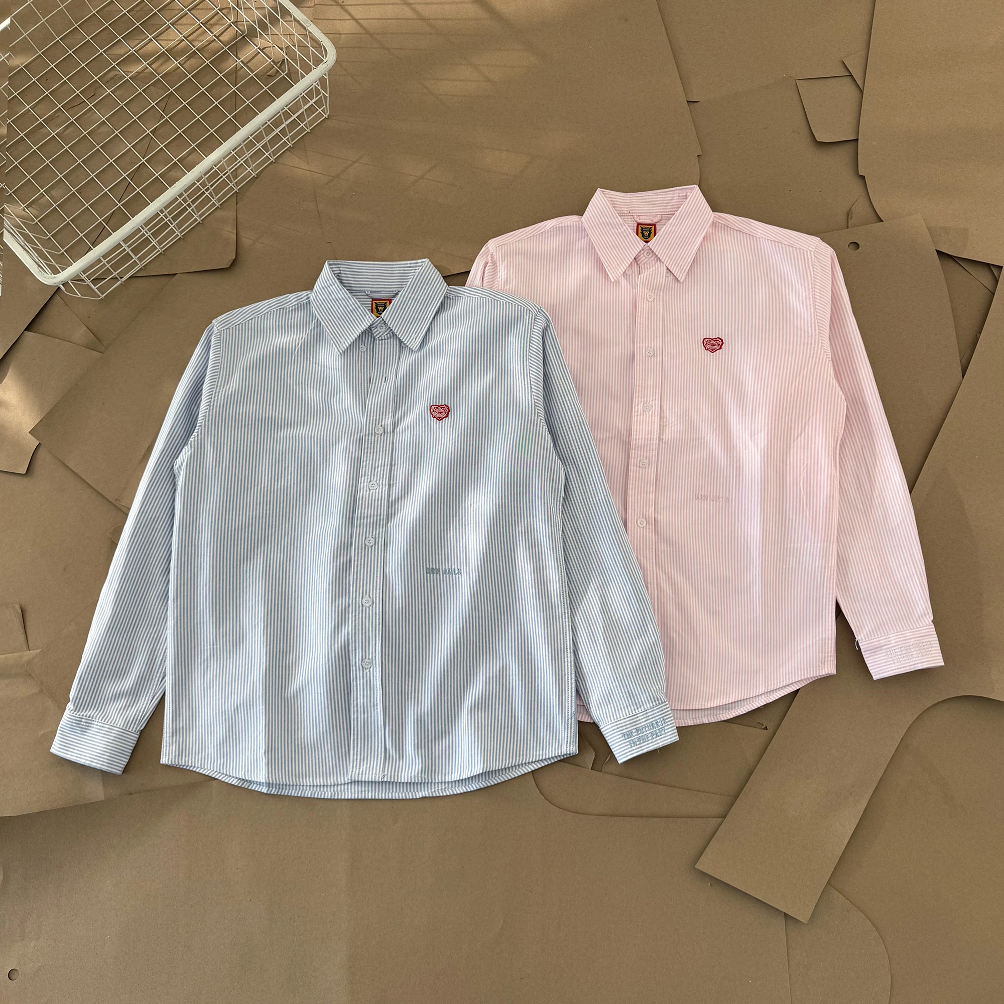 HUMAN MADE Oxford Shirt with Small Heart Embroidery for Men and Women Couple Long Sleeve