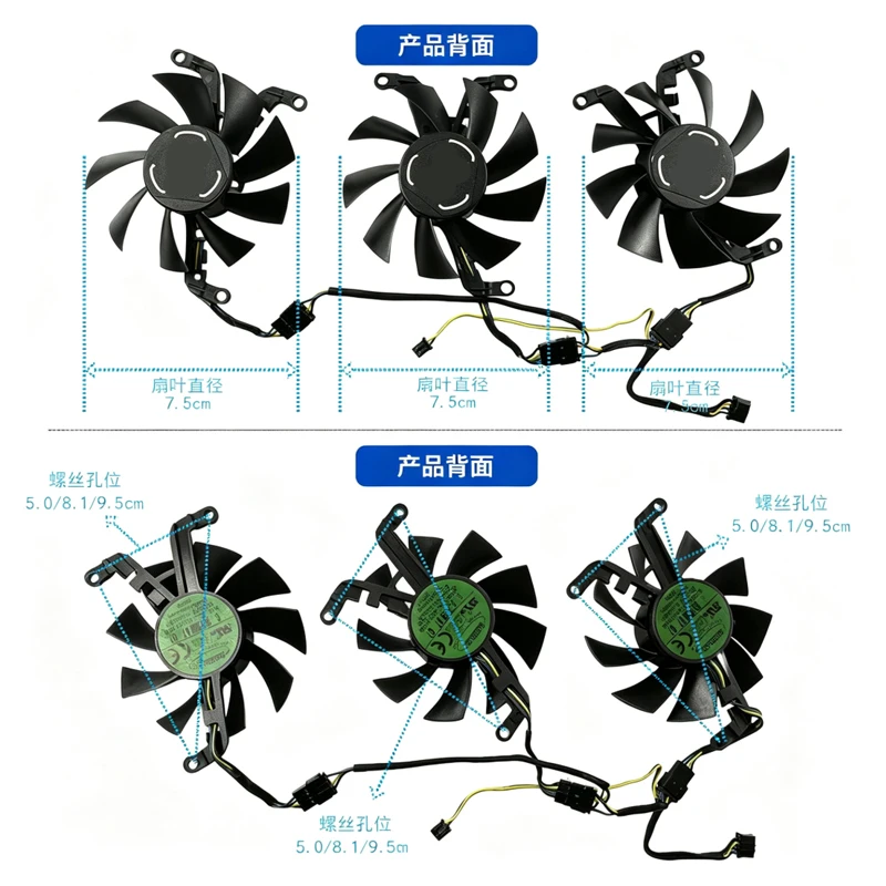 For XFX RX6600XT 6650XT Speedster Overseas Version Graphics Card Cooling Fan Model T128015SM for GPU Replacement