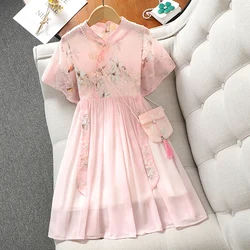 Summer girl's kid clothes printed sweet pearl fly sleeve round neck dress princess dress party dress baby dress