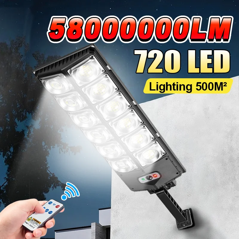 

Суперяркий уличный светильник на солнечной энергии с 720 светодиодами, широким углом освещения, датчиком движения и пультом ДУ, для сада и двора, энергоэффективный.