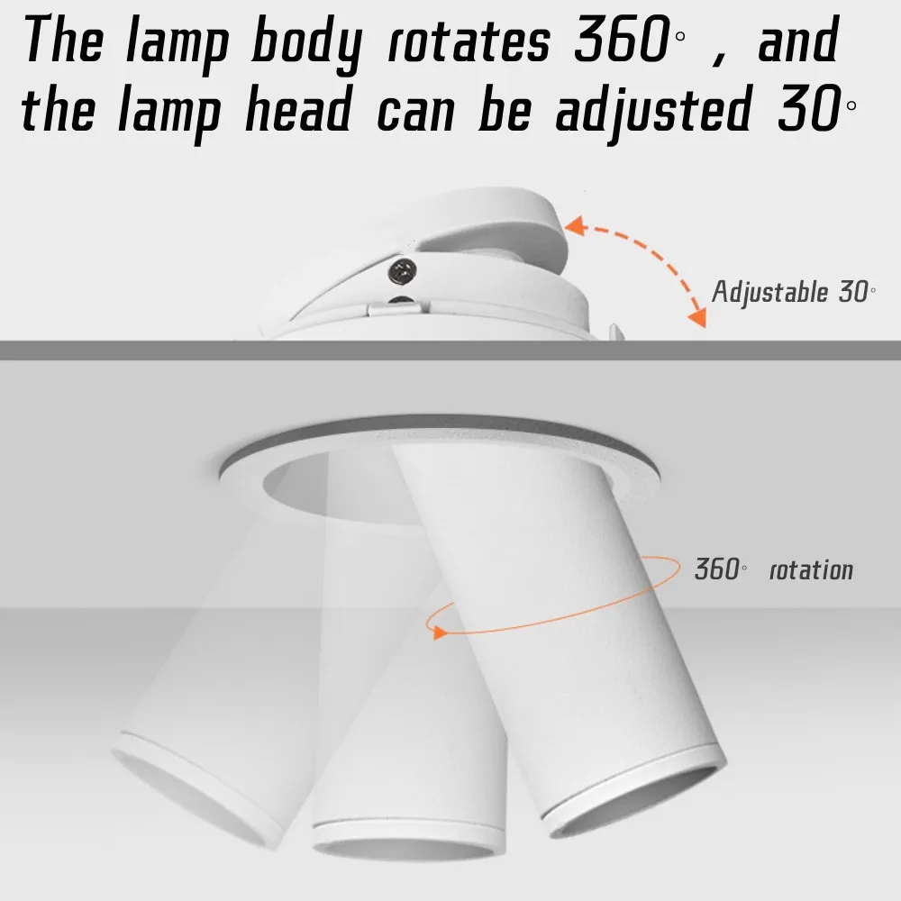 Lampu Sorot COB panjang LED tersembunyi, bezel sempit, lampu sorot COB 7W 12W 15W dapat diredupkan, anti-silau, rotasi 360 °, pencahayaan Interior