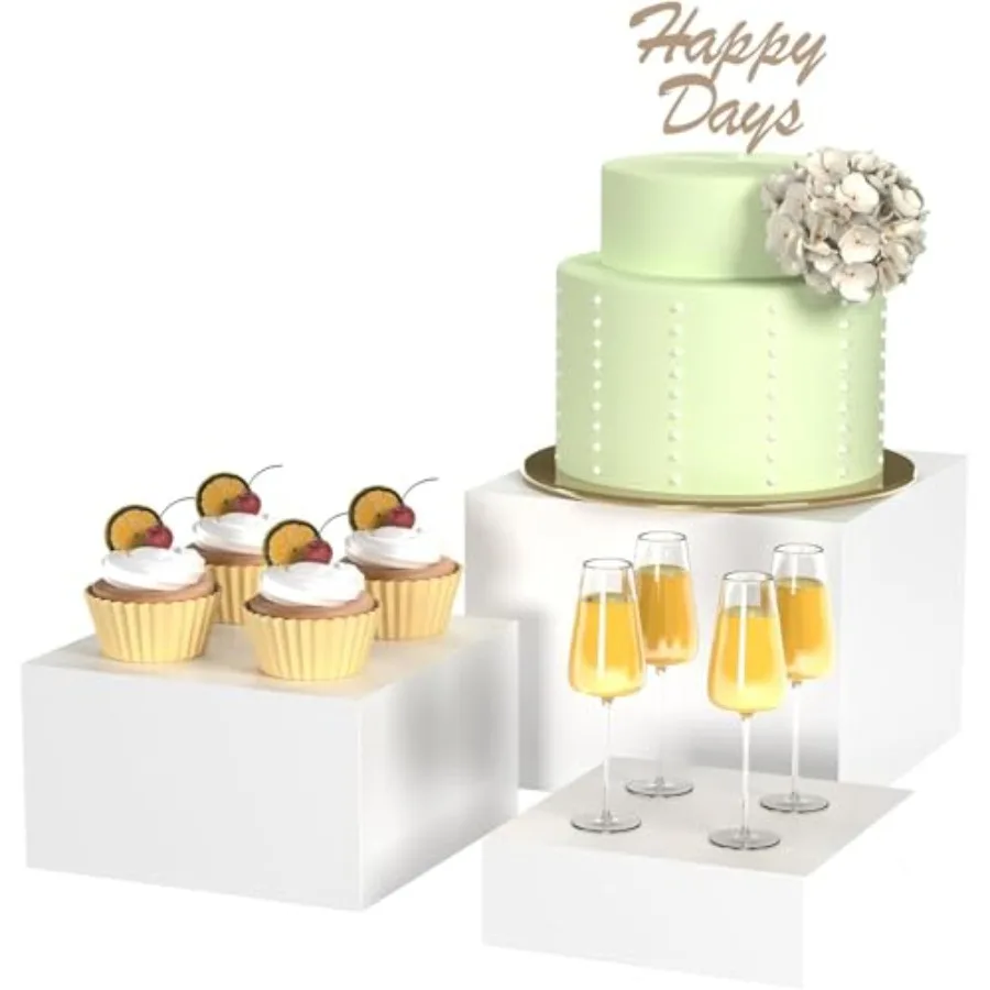 

Buffet Risers, White Acrylic Cube for Buffet Table, Display Stand Shelf, Risers with Hollow Bottoms, Cube, 3Pcs 10"x11"x12"