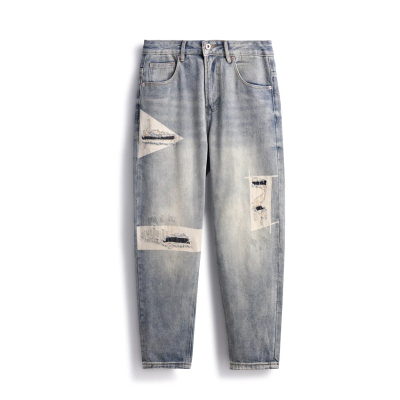 

BYCL 902 American ragged hole men's jeans heavy craft washed and old hanging abrasion abrasion fashion trend
