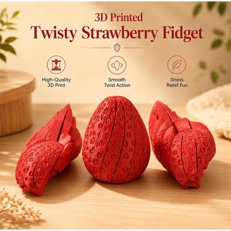 Twisted Strawberry Egg 3d Printed Twisty Strawberry Fidget Rotating Puzzle Toy Egg For Relieve Stress Home Decor Easter Gift
