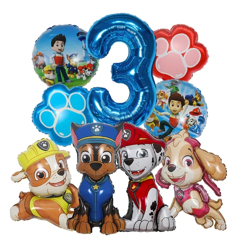 9pcs Cartoon Paw Patrol Foil Balloon Digital Number Supplies Rescue Dog Party Decoration Baby Gift Chase Skye view 5